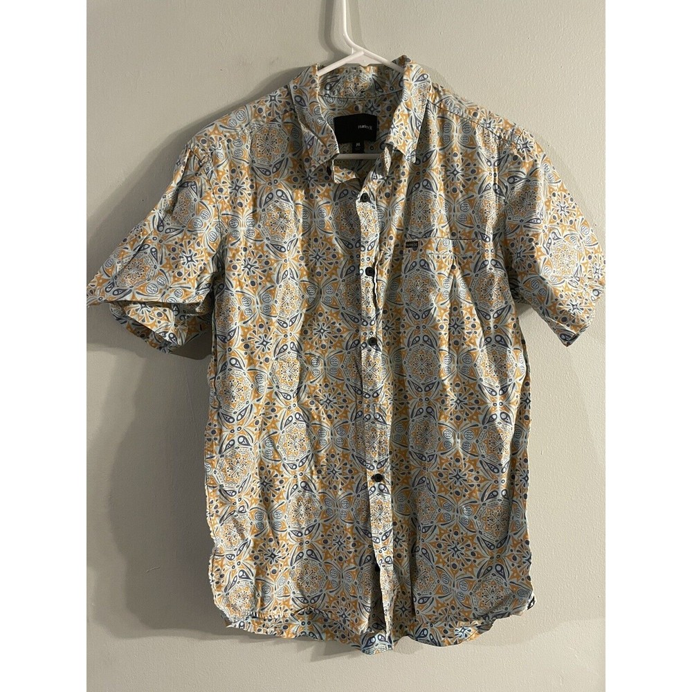 Blue & Orange Cotton Men’s Hurley Button Up Shirt Size M